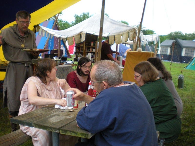 Calanais lounging in camp at Lilies War, 2010