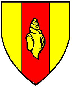 Or, on a pale gules a whelk inverted Or
