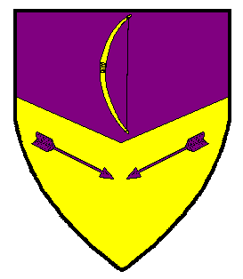 Per chevron inverted purpure and Or, a longbow Or and two arrows in chevron inverted purpure: April 2008